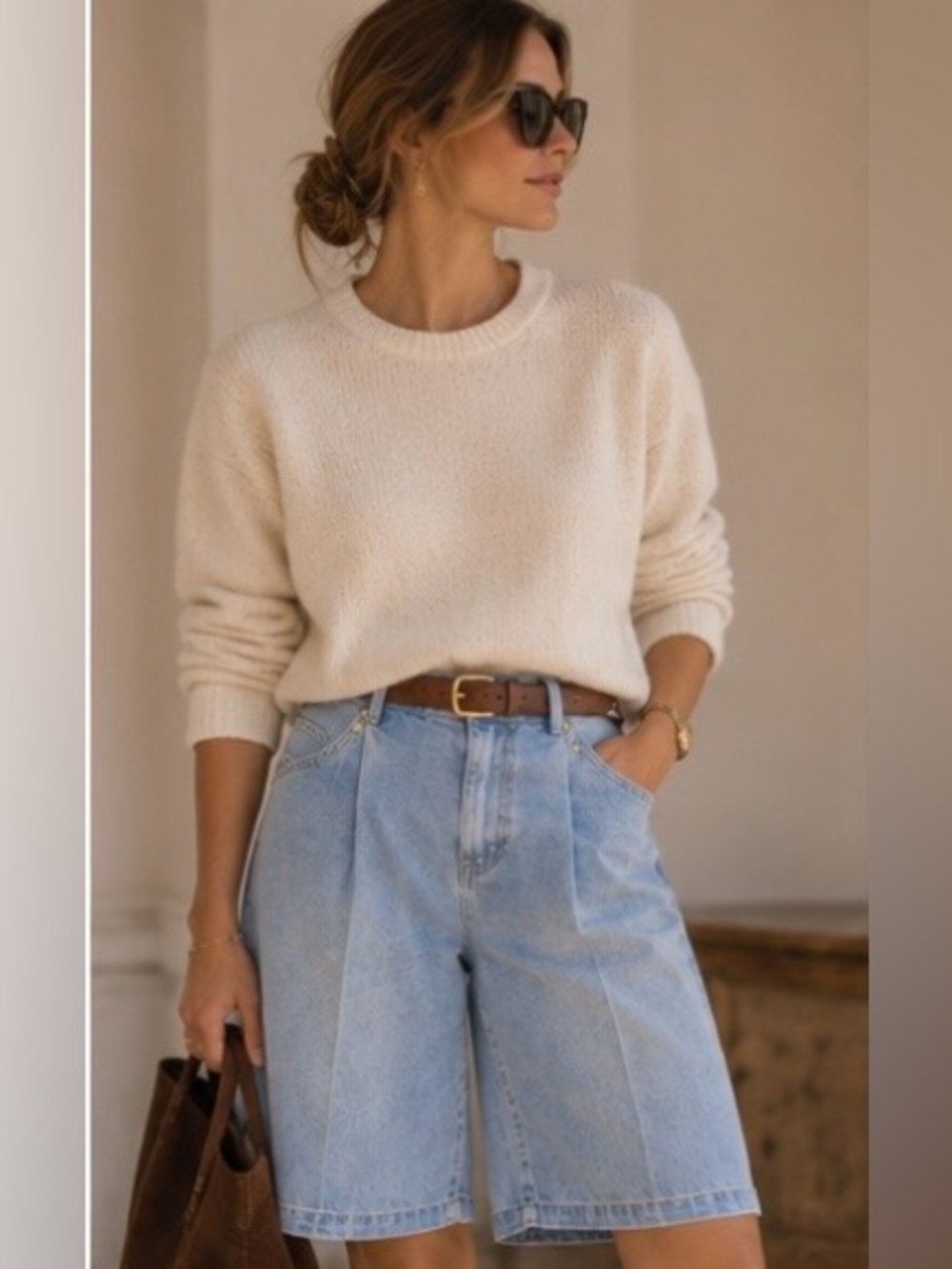 Classic High-Waist Light Blue Denim Bermuda Jorts